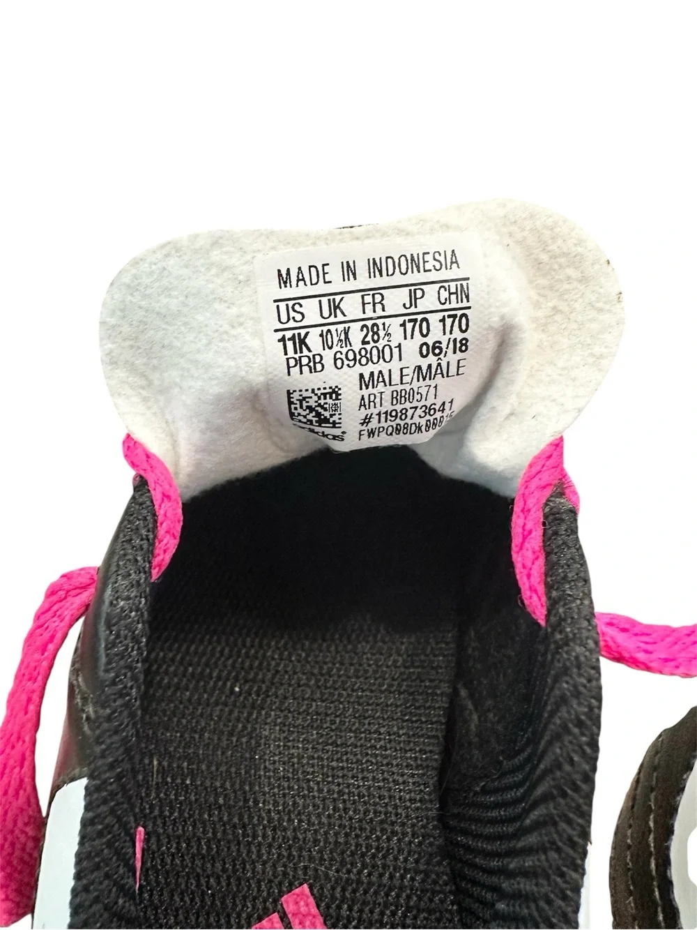 ADIDAS Kids Black & Pink Soccer Cleats White Stripes size US 11